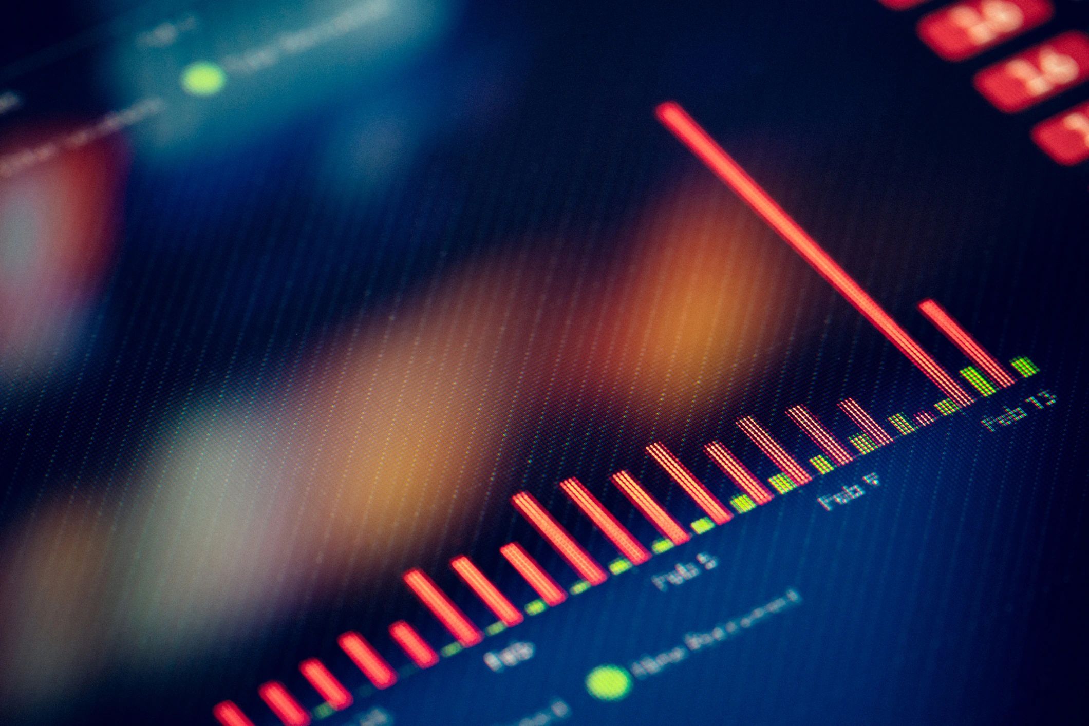 Charts and statistics on a digital display representing monitoring metrics