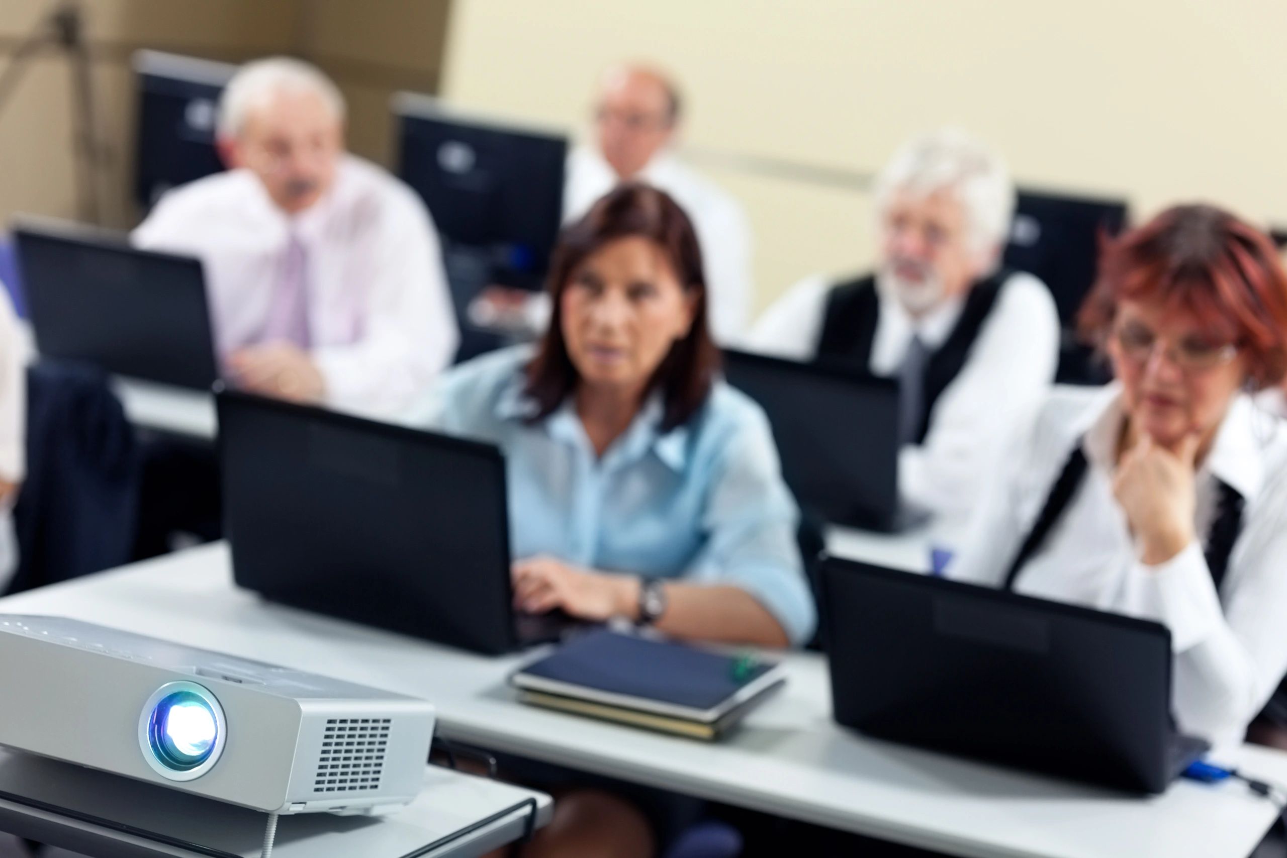 Workshop presentation with projector and audience