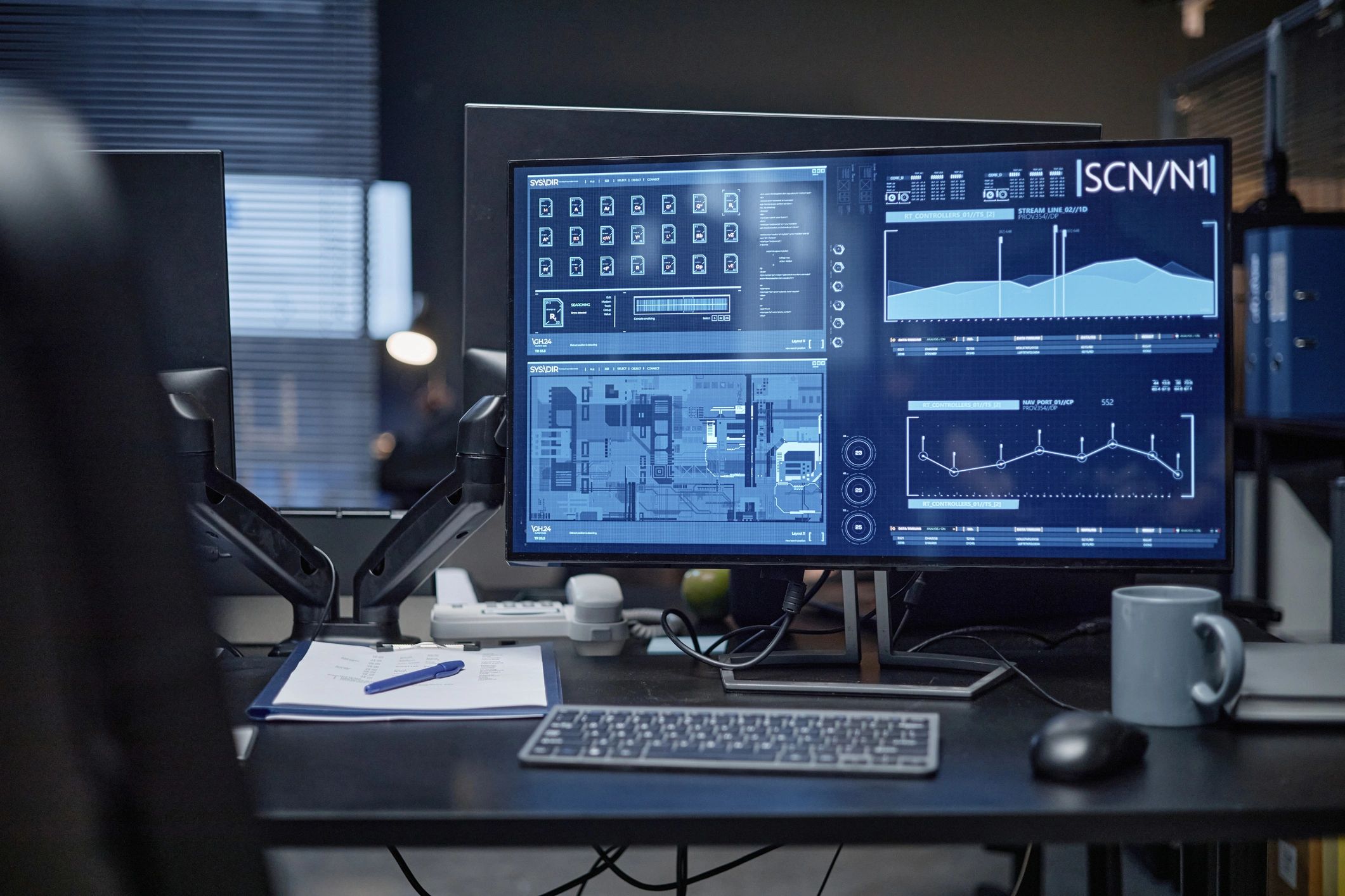Security monitoring dashboard on a workstation