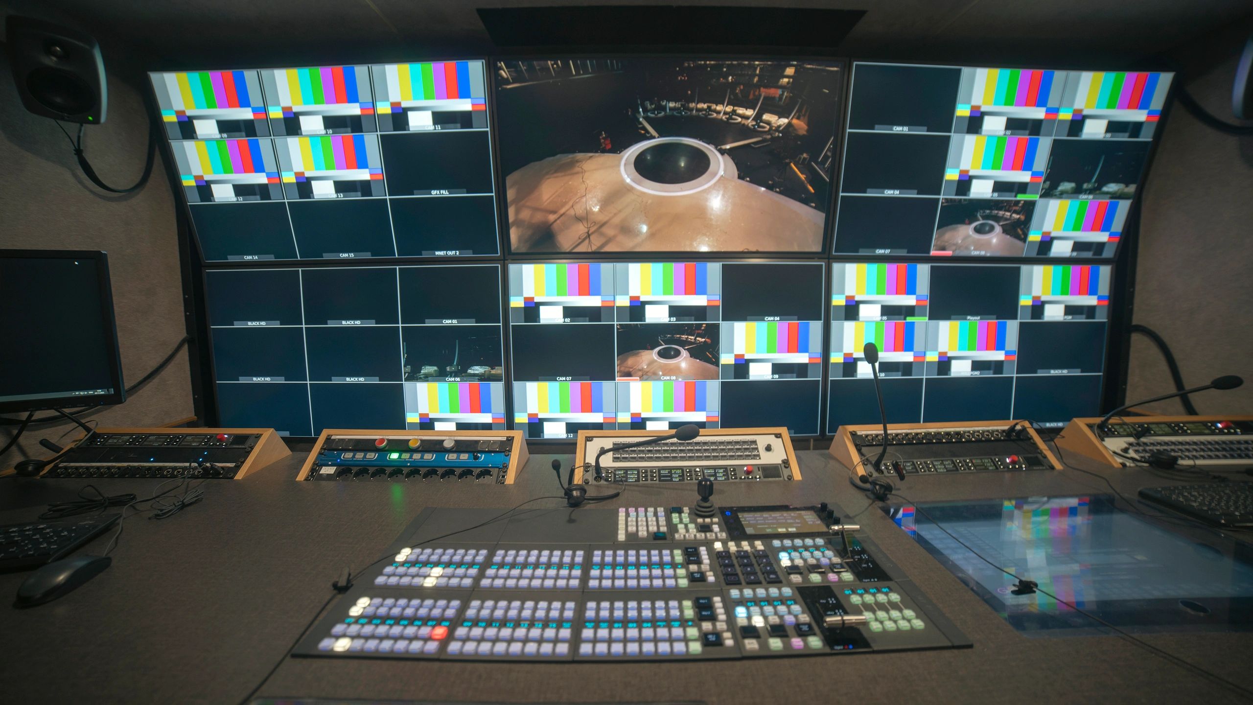 Control room monitors representing incident response coordination